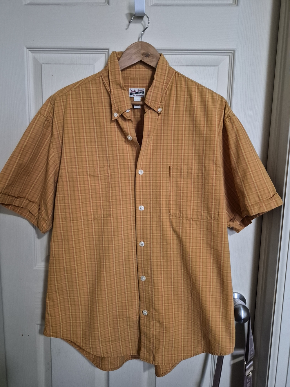 Lucky Brand Men's Short Sleeve Button-Down Plaid Shirt - Mustard